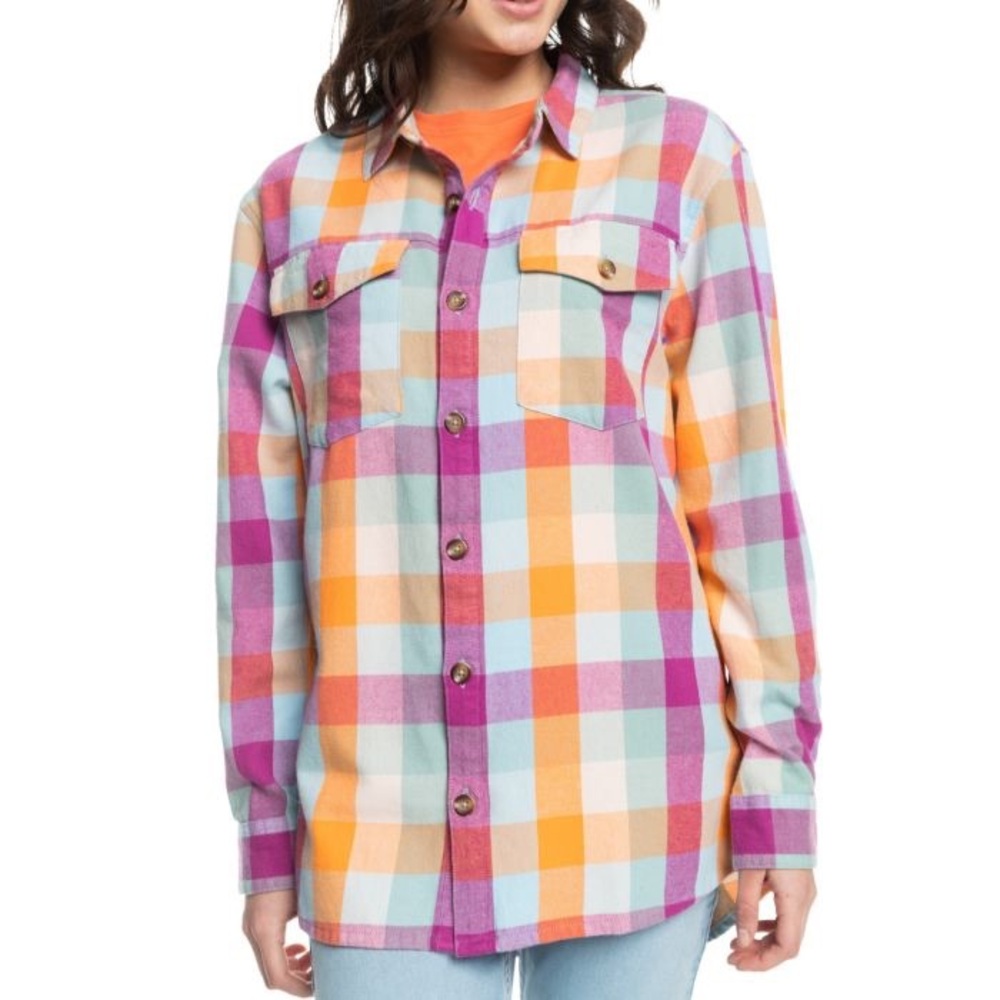 Roxy Let It Go Flannel. Colorful Plaid Button-Up Shirt. Size S.